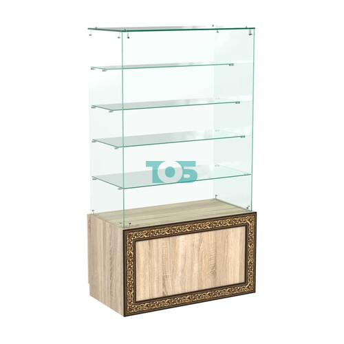 Стеклянный прилавок с декором и четырьмя прозрачными полками "лесенкой" №СПБА-204