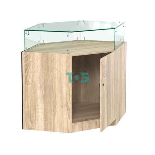 Стеклянный шестигранный прилавок с декором №СПБА-16