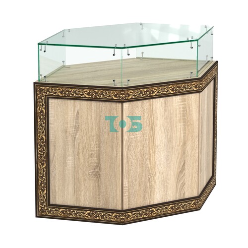 Стеклянный шестигранный прилавок с декором №СПБА-16