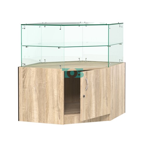 Стеклянный угловой прилавок с декором №СПБА-17