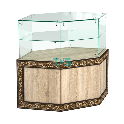 Стеклянный угловой прилавок с декором №СПБА-17