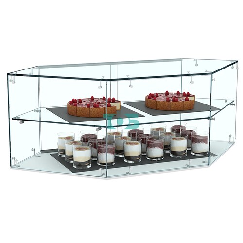 Настольная мини-витрина внутреннего угла из стекла с полкой №15-1