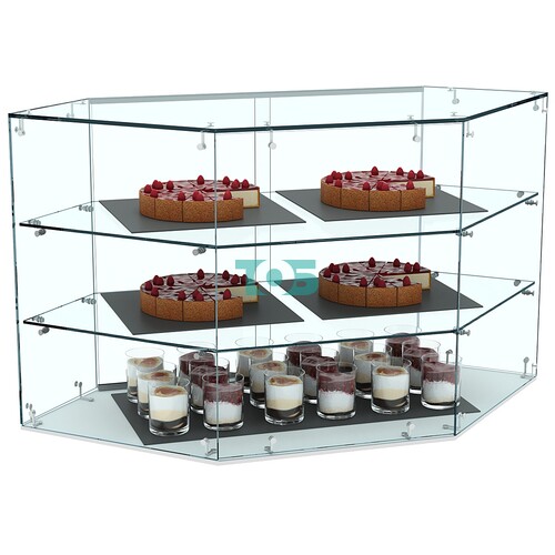 Настольная мини-витрина внутреннего угла из стекла с двумя полками №15-2