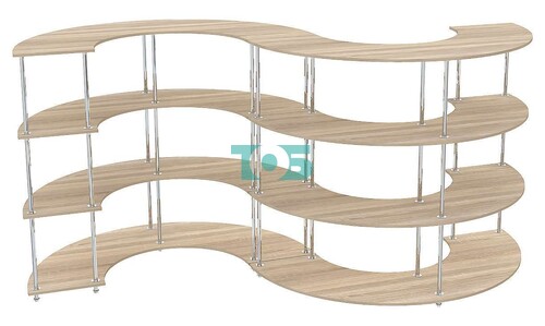 Торговый полукруглый хромированный стеллаж с полками ДСП ПОЛУМЕСЯЦ №6