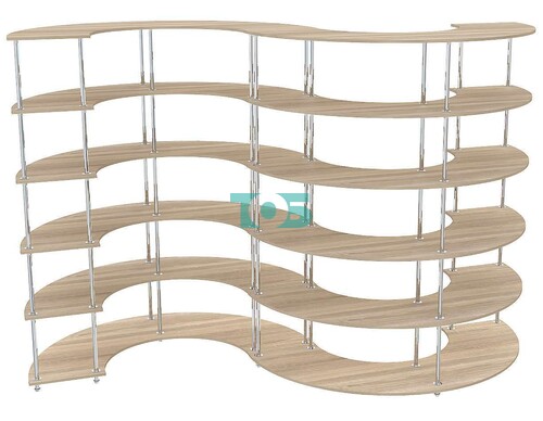 Торговый островной хромированный стеллаж с полками ДСП ПОЛУМЕСЯЦ №4