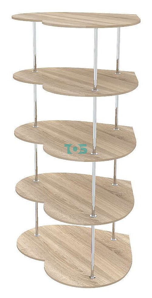 Торговый островной хромированный стеллаж с пятью полками ДСП СЕРДЦЕ №2