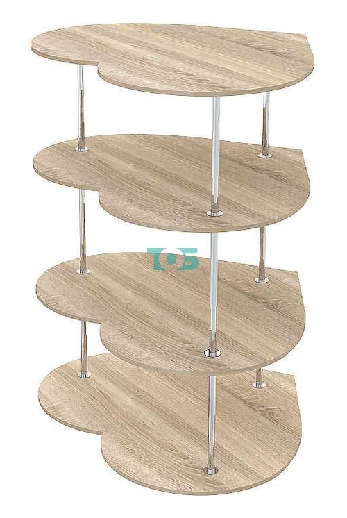 Торговый островной хромированный стеллаж с четырьмя полками СЕРДЦЕ №3