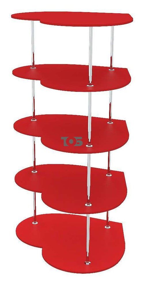 Торговый островной хромированный стеллаж с пятью полками красной расцветки СЕРДЦЕ №2-КР