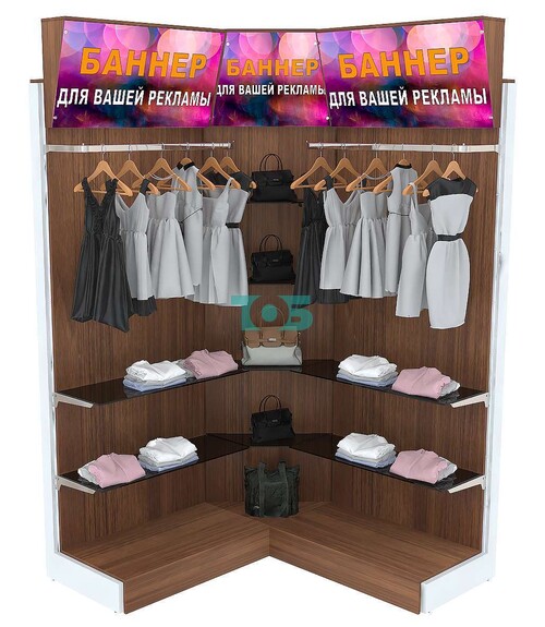 Торговая угловая система для одежды с лайтбоксами ФЕНИКС №8