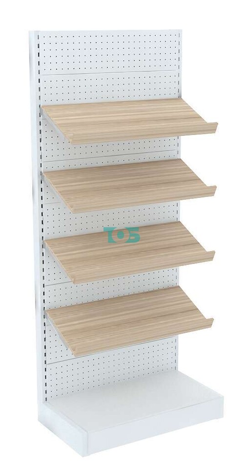 Широкий пристенный стеллаж с наклонными полками №1