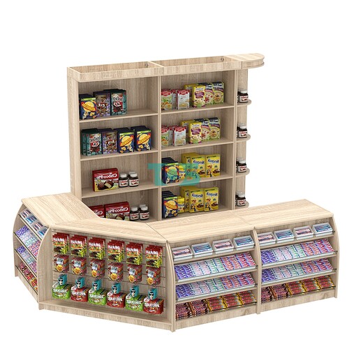 Комплект кассовой зоны с открытыми стеллажами средний №2