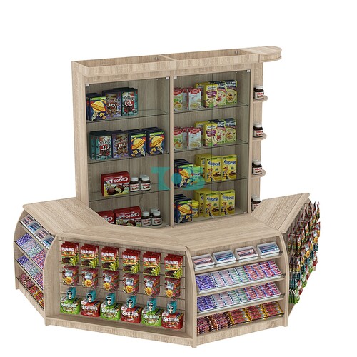 Комплект кассовой зоны с витринами и скошенным фасадом средний №2-1