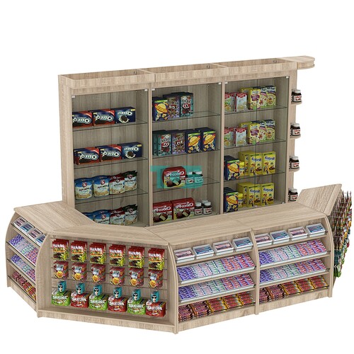 Комплект кассовой зоны с витринами и скошенным фасадом большой №3-1