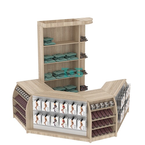 Комплект кассовой зоны со скошенным фасадом в магазин одежды малый №1-1