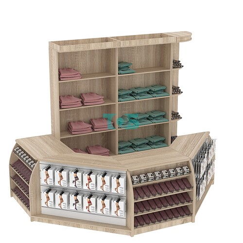 Комплект кассовой зоны со скошенным фасадом в магазин одежды средний №2-1