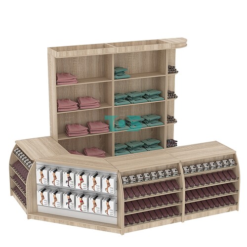 Комплект кассовой зоны со скошенным фасадом в магазин одежды большой №3-1