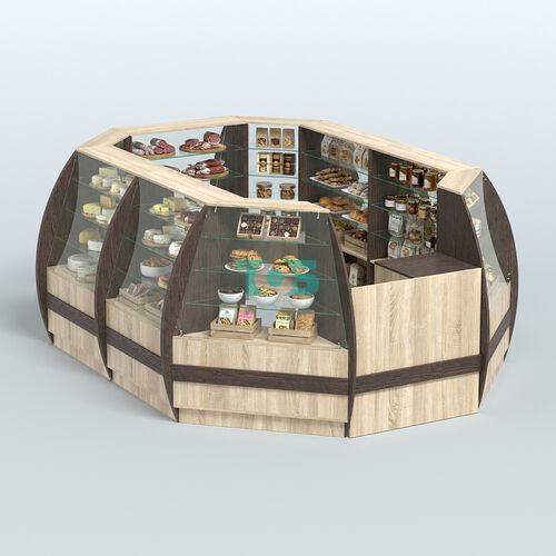 Торговый островок из стекла и дсп БРИЗ с полукруглым фасадом №2