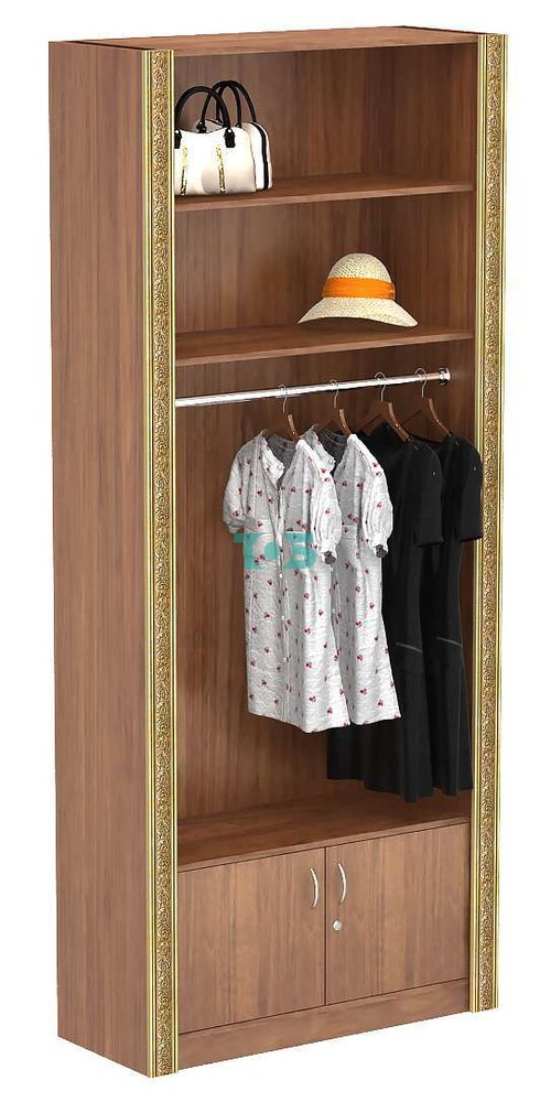 Торговый пристенный стенд для одежды с двумя полками и декором серии ИМПЕРИЯ №9