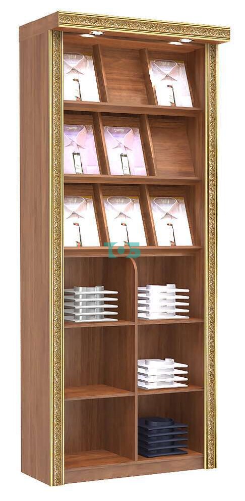 Торговый пристенный стенд с наклонными полками для одежды и верхней подсветкой серии ИМПЕРИЯ №4П