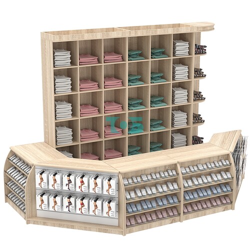 Комплект кассовой зоны со стеллажами - ячейками большой с фризом №3-1