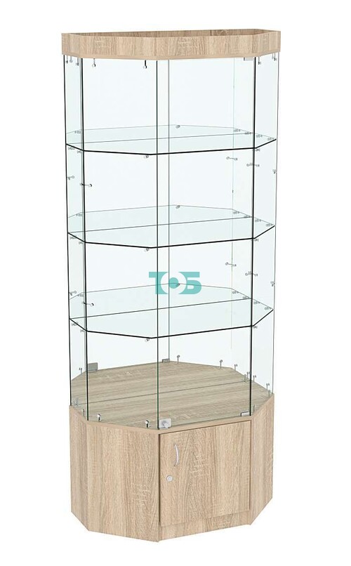 Стеклянная витрина Истра Трапеция с тремя полками и зеркалом №803