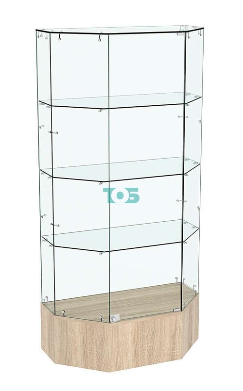 Стеклянная витрина Истра с тремя полками и подиумом Трапеция №809