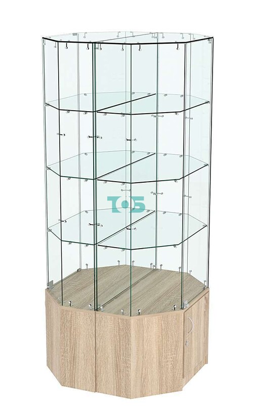 Стеклянная высокая островная витрина с прозрачным верхом серии Истра №805-О