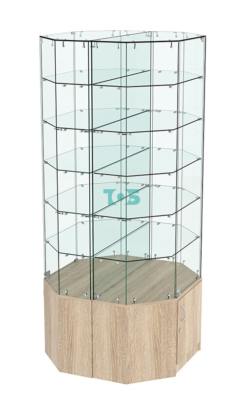 Стеклянная островная витрина с прозрачным верхом и пятью полками серии Истра №825-О