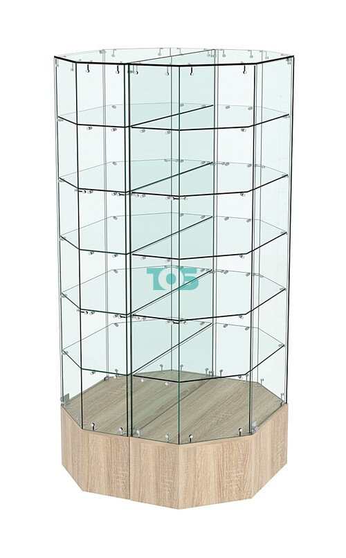 Стеклянная островная витрина с пятью полками на подиуме серии Истра №829-О