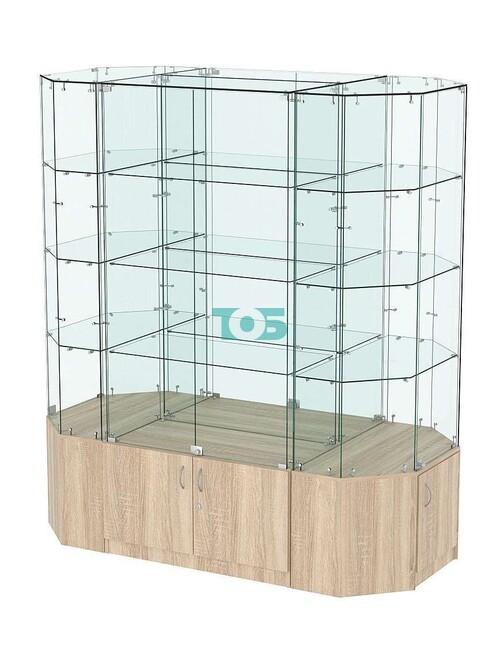 Стеклянная островная большая витрина с прозрачным верхом серии Истра №805-О-900