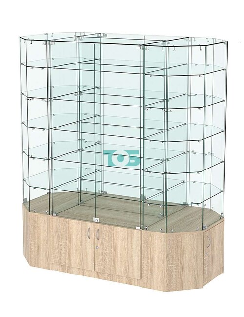 Стеклянная островная большая с накопителями витрина серии Истра №825-О-900