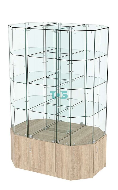 Стеклянная островная широкая с прозрачным верхом витрина серии Истра №805-О-450