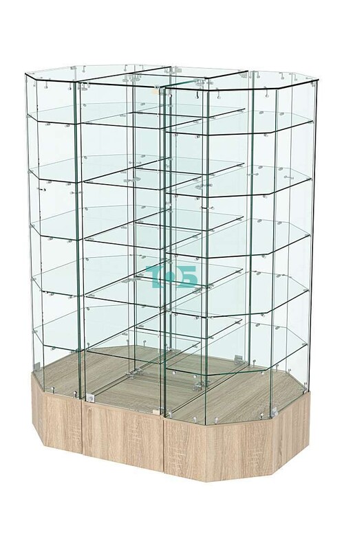 Стеклянная островная широкая на подиуме витрина серии Истра №829-О-450