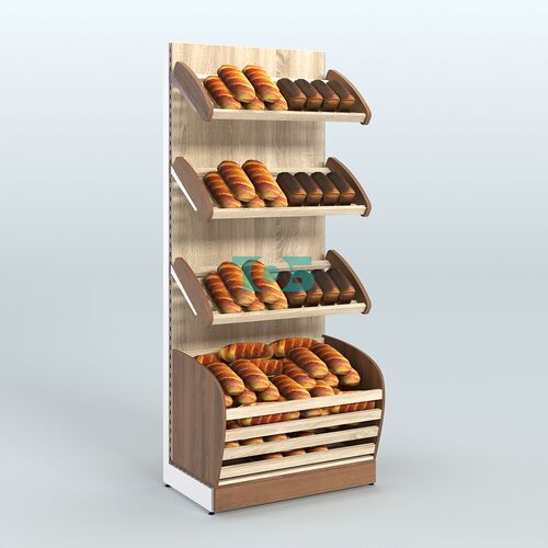 Пристенный стеллаж для продажи хлеба и выпечки с нижней корзиной - накопителем СХН-01