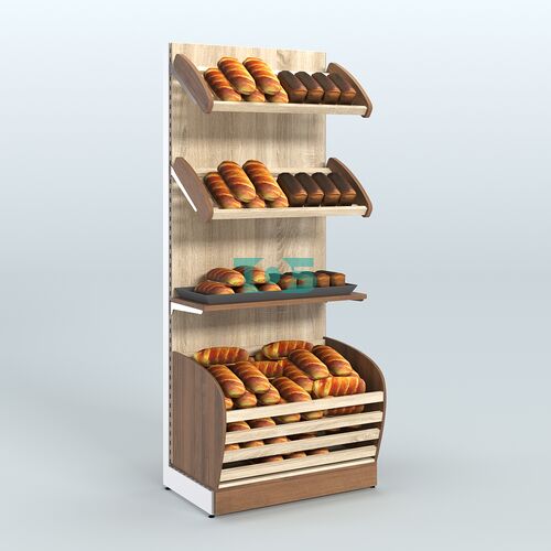 Широкий стеллаж для продажи хлеба и выпечки с нижней корзиной - накопителем СХН-02