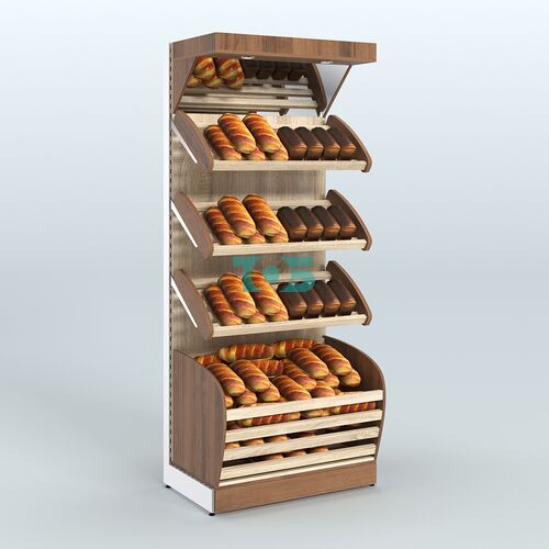 Стеллаж для продажи хлеба и выпечки с нижней корзиной - накопителем и зеркальным фризом СХНФ-01