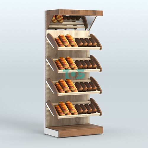 Стеллаж для хлеба и выпечки с четырьмя наклонными полками и зеркальным фризом СХНПФ-02