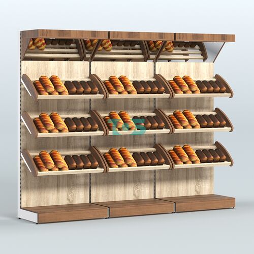 Стеллаж для хлеба и выпечки с тремя наклонными полками и зеркальным фризом трех-секционный СХНПФ-03