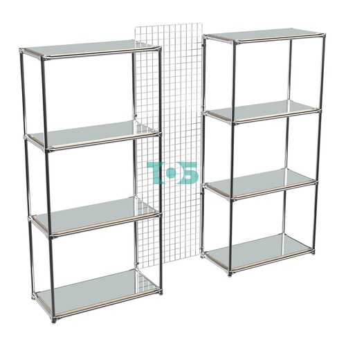 Сетчатый стеллаж СТИЛЬ с зеркальными полками и решеткой №31-4