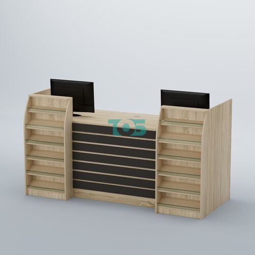 Ресепшен Атлант с накладными планками и наклонными полками №7