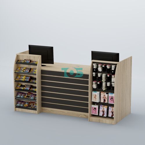 Ресепшен Атлант с накладными планками наклонными полками и экономпанелью №9