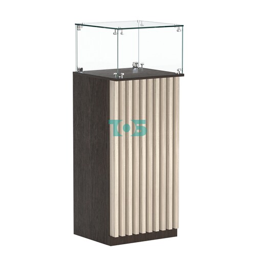 Торговый прилавок высокий квадратный с планками и стеклянным колпаком серии ВЕРТИКАЛЬ №11