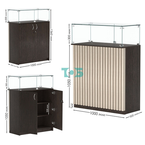 Торговый прилавок прямоугольный с планками и стеклянным колпаком ВЕРТИКАЛЬ №1