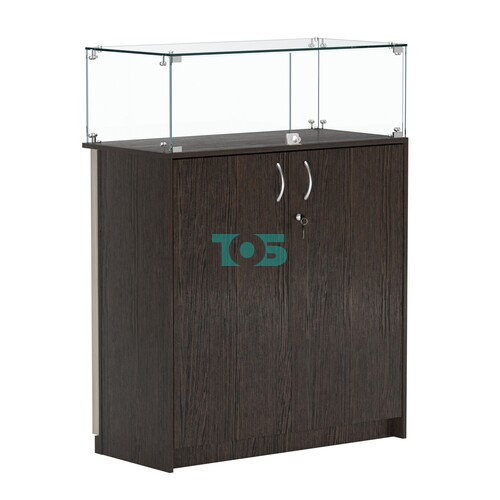 Торговый прилавок прямоугольный с планками и стеклянным колпаком ВЕРТИКАЛЬ №1