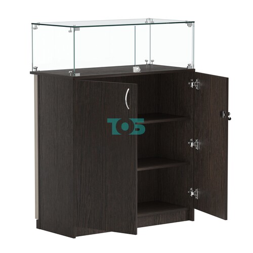 Торговый прилавок прямоугольный с планками и стеклянным колпаком ВЕРТИКАЛЬ №1