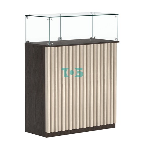 Торговый прилавок прямоугольный с планками и стеклянным колпаком ВЕРТИКАЛЬ №1