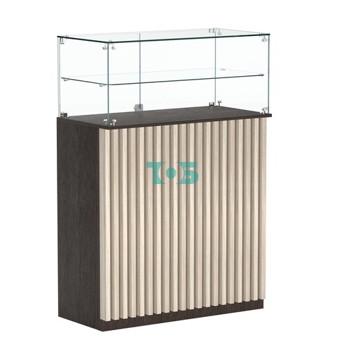 Торговый прилавок прямоугольный с планками и одной полкой ВЕРТИКАЛЬ №2