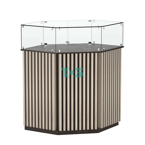 Торговый прилавок шестигранный с планками и стеклянным колпаком ВЕРТИКАЛЬ №6