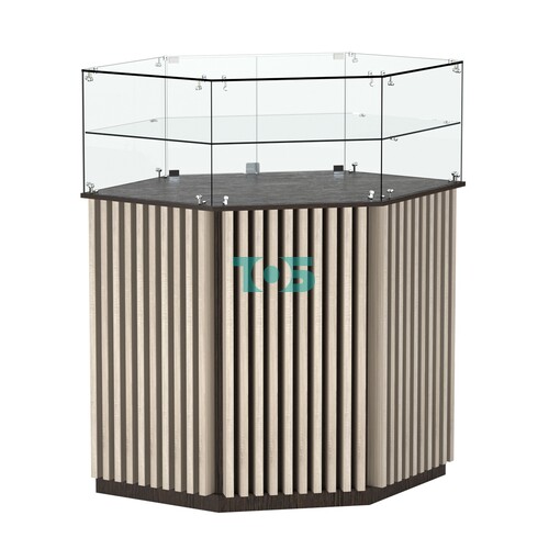 Торговый прилавок шестигранный с планками и одной полкой ВЕРТИКАЛЬ №7