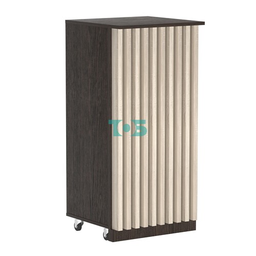 Торговый прилавок под кассу выкатной квадратный с планками серии ВЕРТИКАЛЬ №2